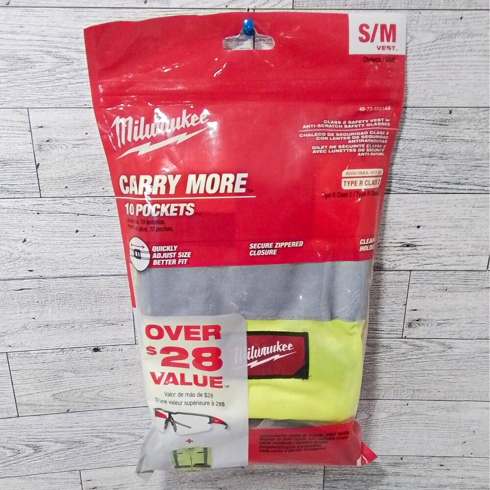 Milwaukee Class 2 Safety Vest S/M Hi-Vis Yellow/Gray w/ Anti-Scratch Glasses
